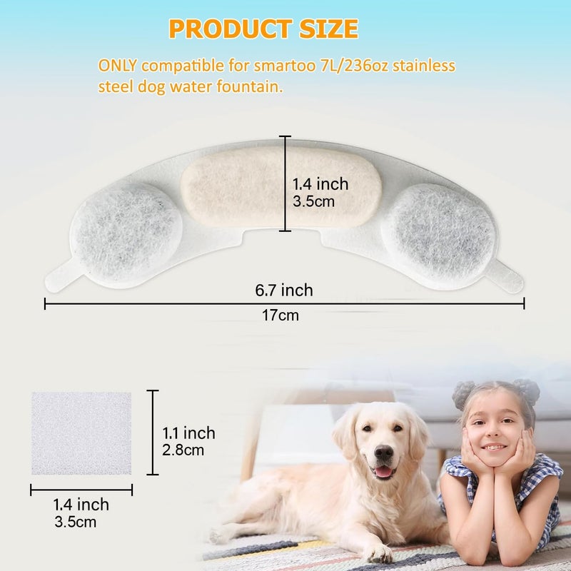OUPUSES 12 Pack Dog Water Replacement Filters Compatible with Smartoo 7L / 236oz / 1.8Gal Stainless Steel Dog Water Fountain, Pet Dog Fountain Filter Replacement,12 Filters + 12 Sponge - Image 2